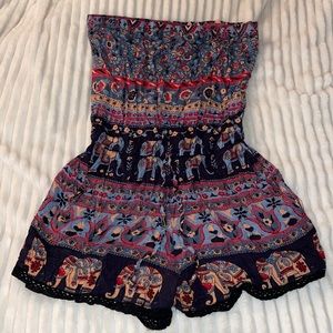Angie Strapless Boho Elephant Romper
